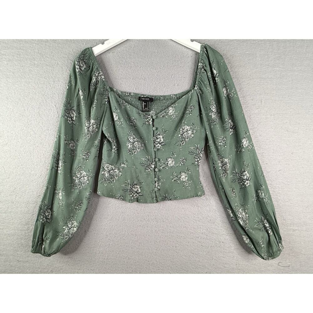 Forever 21 Top Womens Sz S Milkmaid Prairie Cottagecore Fairycore Feminine Green